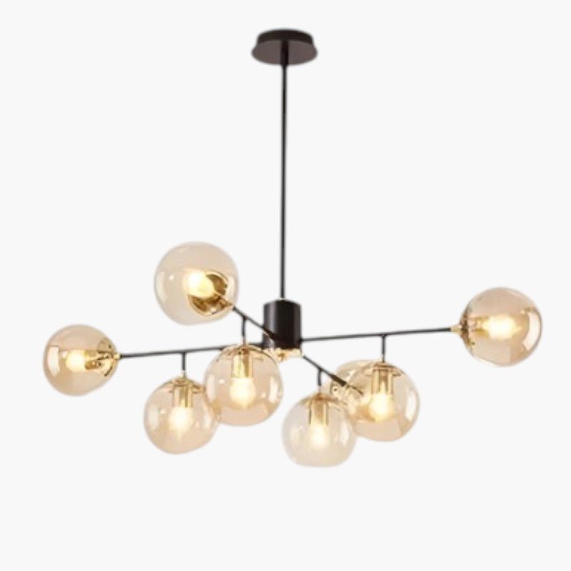 Przytulia Dom | Skandynawski Żyrandol Szklany z Dymionymi Kulami – Designerska Lampa Sufitowa 8×E27