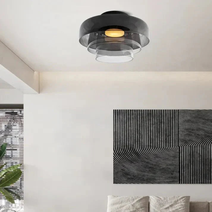 Przytulia Dom | Skandynawska Lampa Sufitowa LED Szklana 18W – Designerski Plafon Vintage 3 Barwy