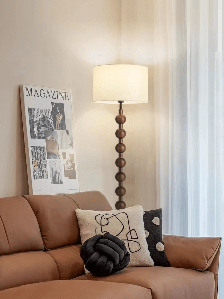 Przytulia Dom | Japandi Drewniana Lampa Podłogowa E27 – Minimalistyczna Lampa Stojąca LED