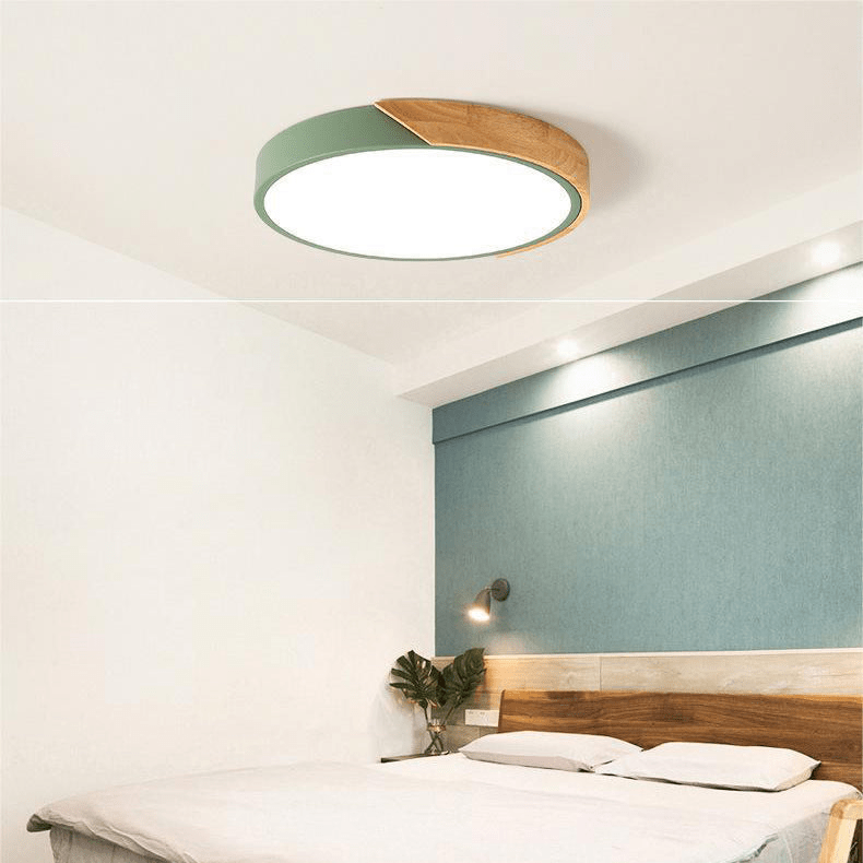 Przytulia Dom | Skandynawska Lampa Sufitowa LED Macaron Drewniana – Okrągły Plafon 23/30 cm