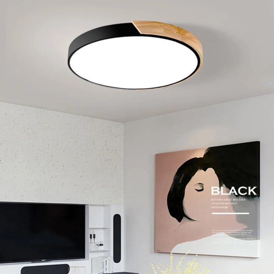Przytulia Dom | Skandynawska Lampa Sufitowa LED Macaron Drewniana – Okrągły Plafon 23/30 cm